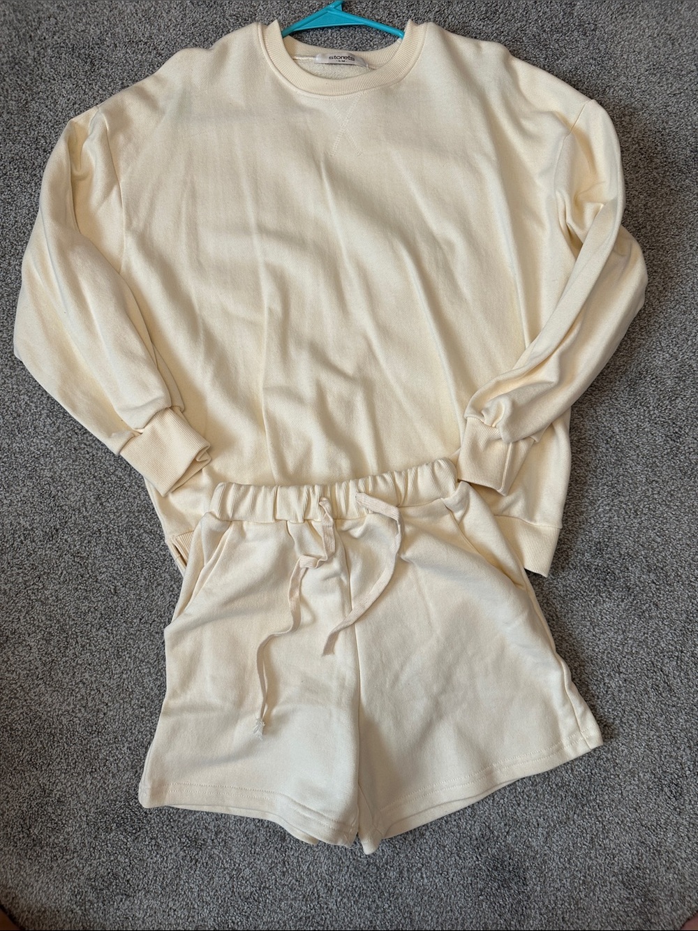 Cozy Cream Lounge Set - Sweatshirt & Drawstring Shorts